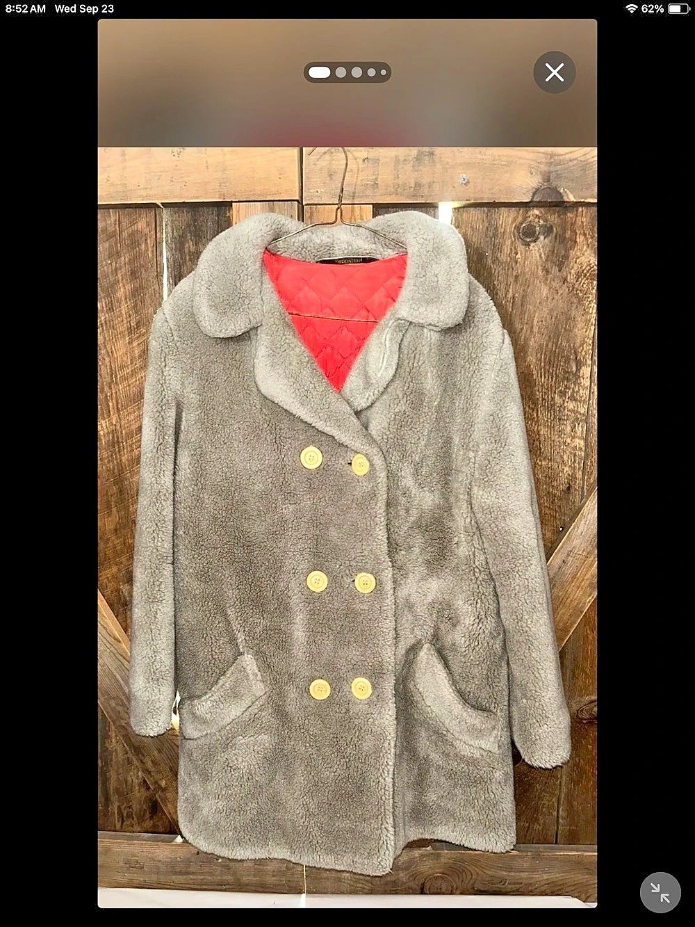 Mackintosh Women's Gray Double-Breasted Coat. Measures 20” ptp 30.5” long